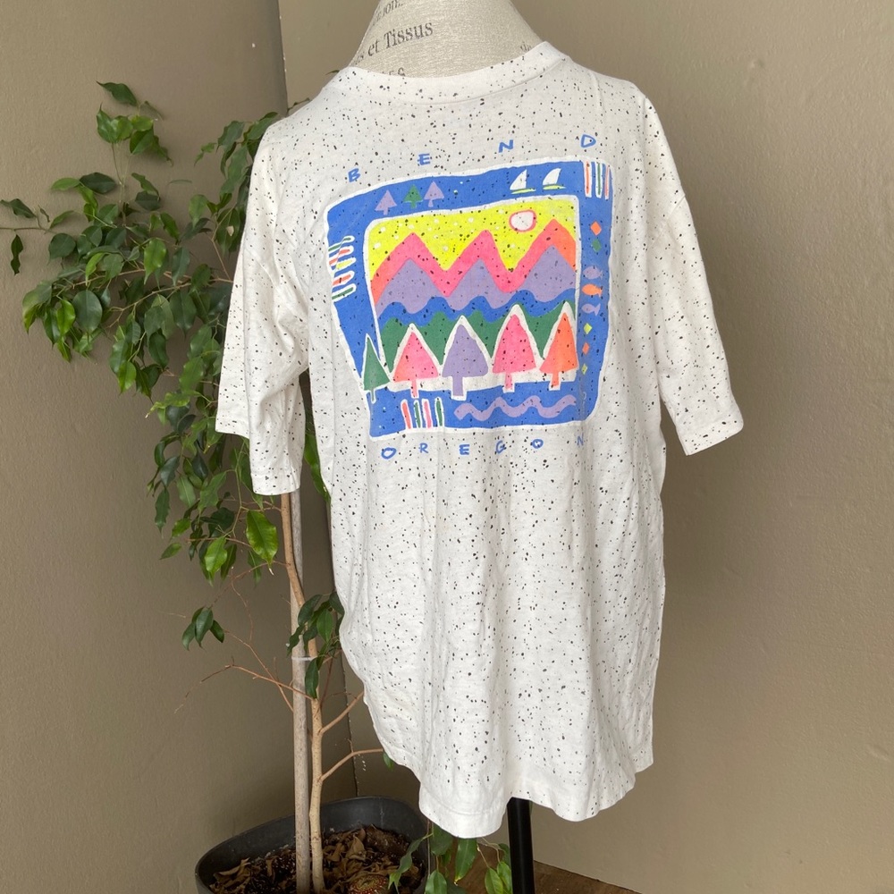 Vintage tee Single stitch with splattered pattern neon colors from Bend,Oregon